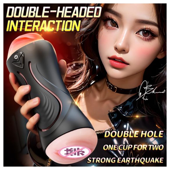 Leopard - penisvibrator met mond en kunstvagina - naturel