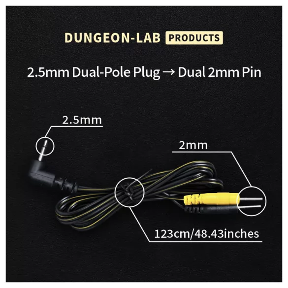 DG-LAB - elektrode­kabel van 2,5 mm jack naar 2 mm pinnen (zwart)