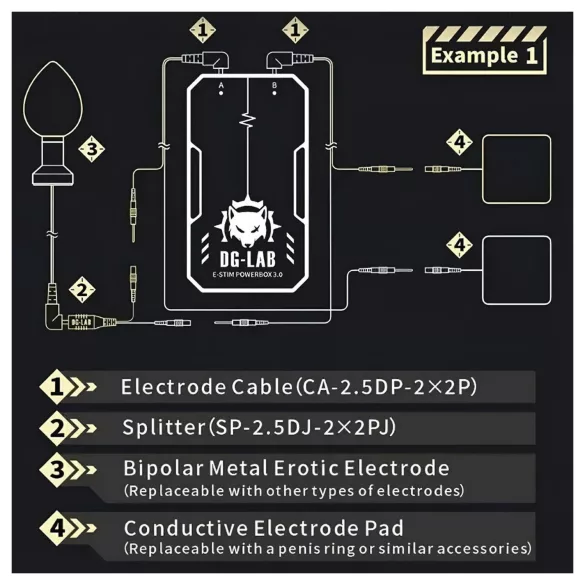 DG-LAB - elektrodeverdeler van 2,5 mm‑aansluiting naar 2 mm (zwart)