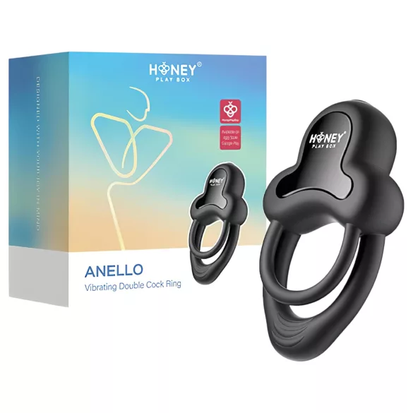 Honey Play Box Anello - vibrerende cockring met teeltring - zwart