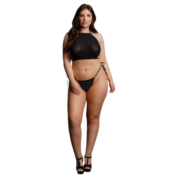 Le Désir Plus Size - feestelijke set met strass - zwart (XL-3XL)