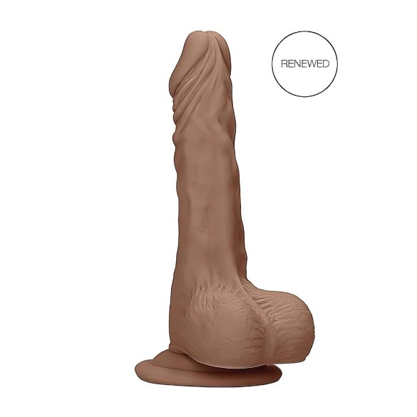 RealRock Dong 7 - natuurgetrouwe dildo met ballen (17cm) - donker natureltint