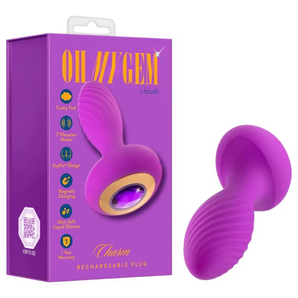 Oh My Gem - vibrerende buttplug met steen - silicone - paars