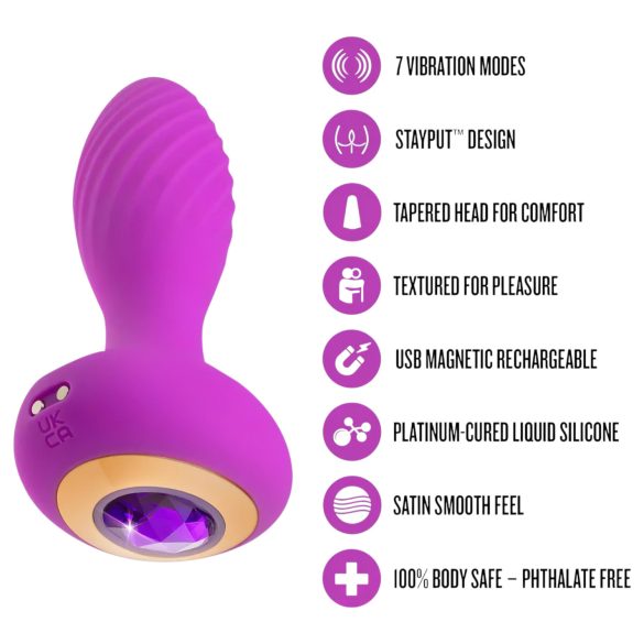 Oh My Gem - vibrerende buttplug met steen - silicone - paars