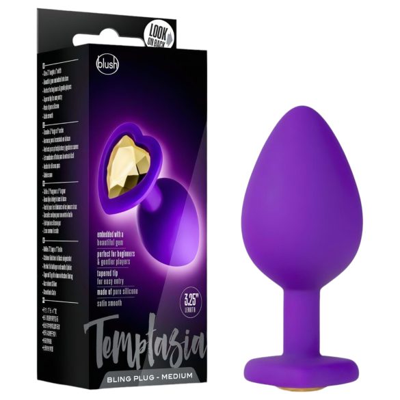 Temptasia M - anaal dildo hartvormig met gouden steen - paars - medium