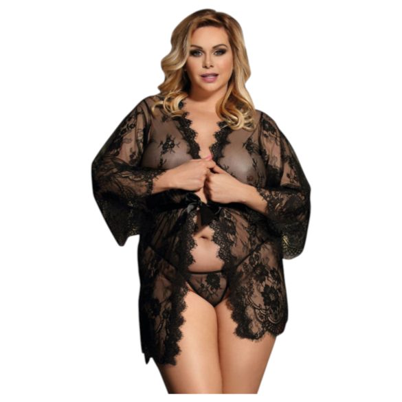 Subblime Queen Plus - dames kimono set - kant - zwart - XL-2XL
