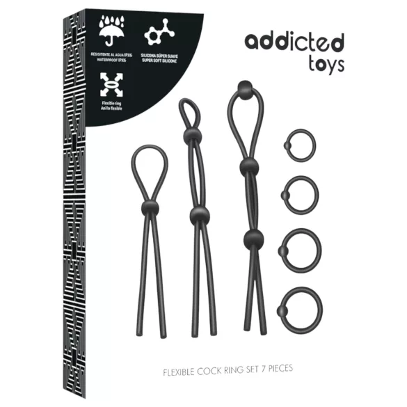 Addicted Toys - penisring set - siliconen - 7 stuks - zwart