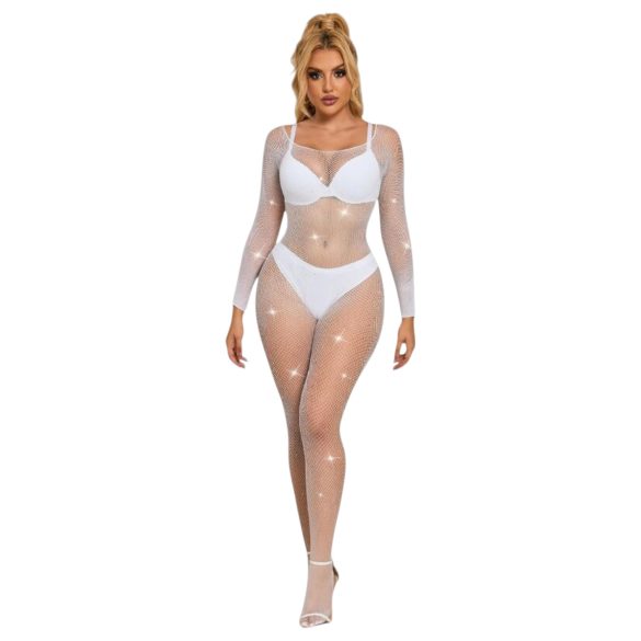 Subblime 952396 - glinsterende catsuit met strass - (wit) - S-L