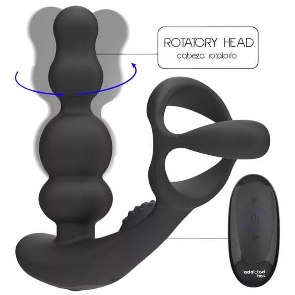Addicted Toys - anaal vibrator met draaiende kop en penisring - zwart