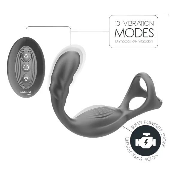 Addicted Toys - anaal vibrator met penis- en balring - zwart
