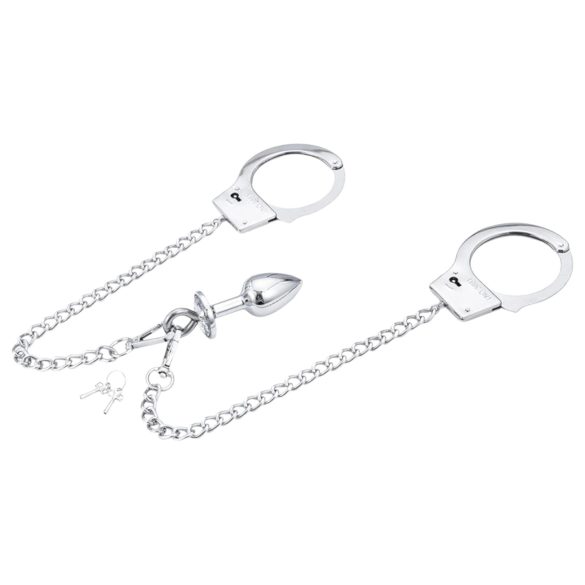 LateToBed - handboeien met buttplug - metaal zilver