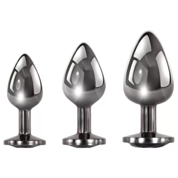 Evolved Black Gem - metalen anaalplugset met zwarte steen (zilver)