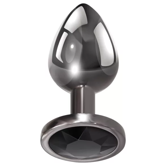 Evolved Black Gem - metalen anaalplugset met zwarte steen (zilver)