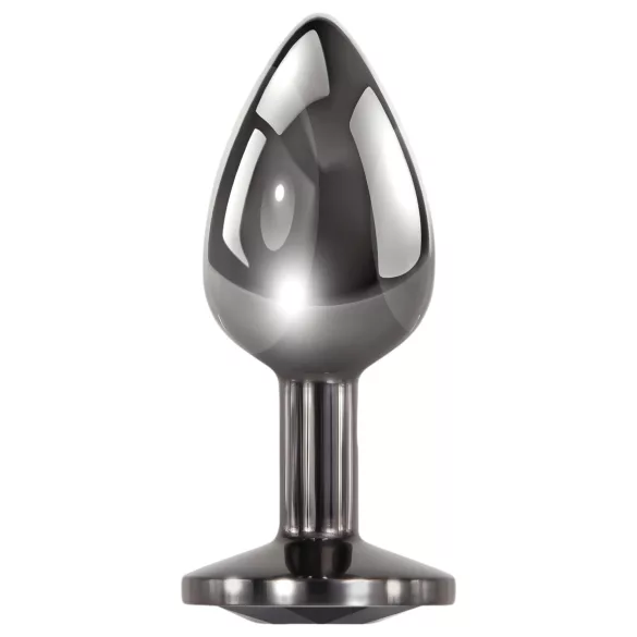 Evolved Black Gem - metalen anaalplugset met zwarte steen (zilver)