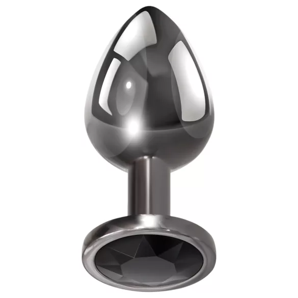 Evolved Black Gem - metalen anaalplugset met zwarte steen (zilver)