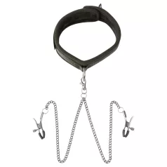 Sei Mio - halsband met tepelklemmen - zwart