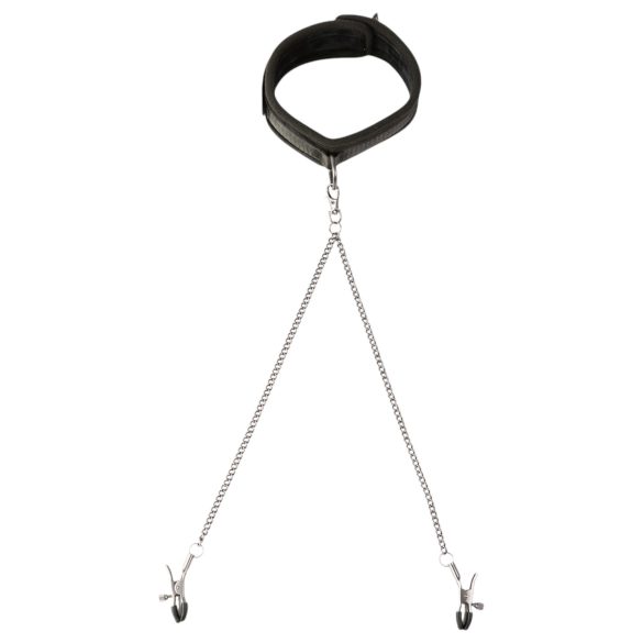 Sei Mio - halsband met tepelklemmen - zwart