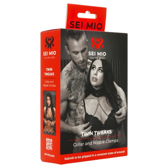 Sei Mio - halsband met tepelklemmen - zwart