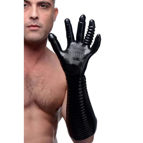 Pleasure Fister - fisting handschoen - getextureerd latex - zwart