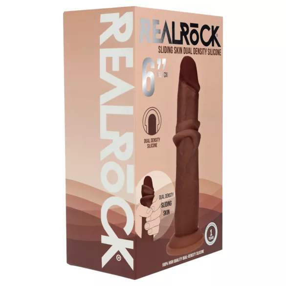RealRock - levensechte dildo met dubbele dichtheid (bruin) - 15,5 cm