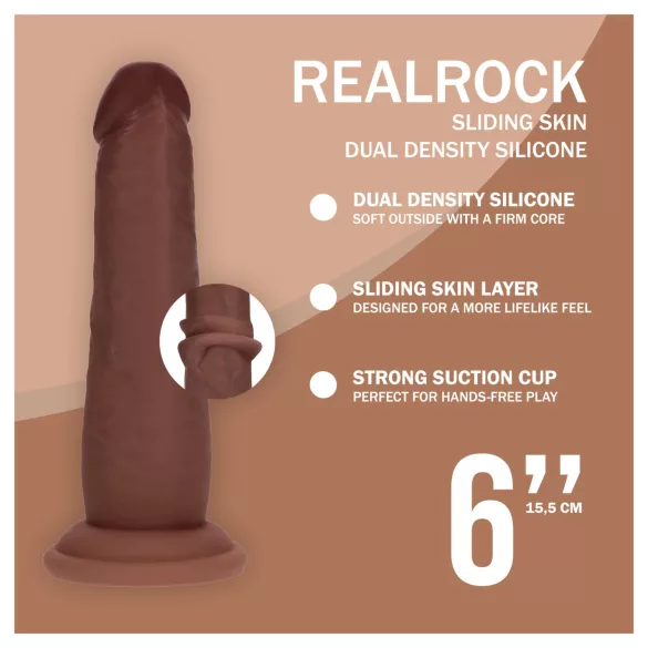 RealRock - levensechte dildo met dubbele dichtheid (bruin) - 15,5 cm