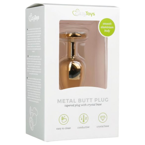 Easytoys Metal No.1 - gouden anale plug met witte steen in kegelvorm (2,5 cm)