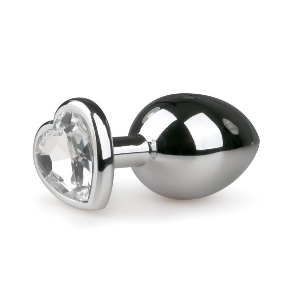 Easytoys Metaal No.7 - hartvormige anaalplug met witte steen - zilver
