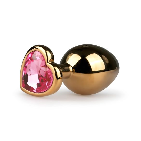 Easytoys Metaal No.7 - anaal plug met roze steen, kegelvormig - goud (3cm)