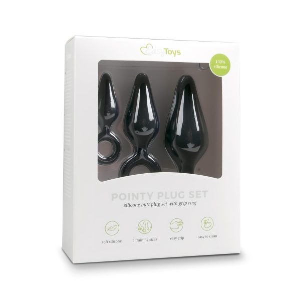 Easytoys - anale plug set met ring - 3 stuks - zwart