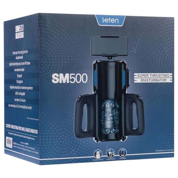 LETEN SM 500 - op-en-neer masturbator met telefoonhouder (zwart)
