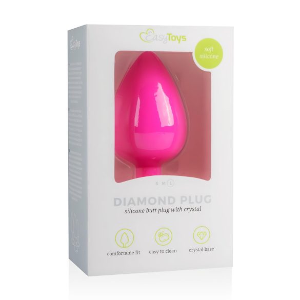 Easytoys Diamond - anaal plug met witte steen (groot) - roze