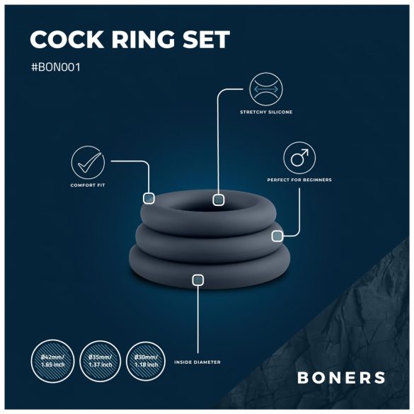 Boners - penisring set - 3 stuks - grijs