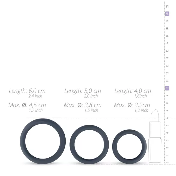 Boners - siliconen penisringen set - 3 stuks - grijs