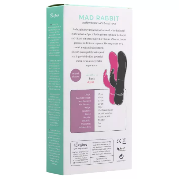 Easytoys Mad Rabbit - rabbit vibrator met clitorisstimulator - siliconen - roze
