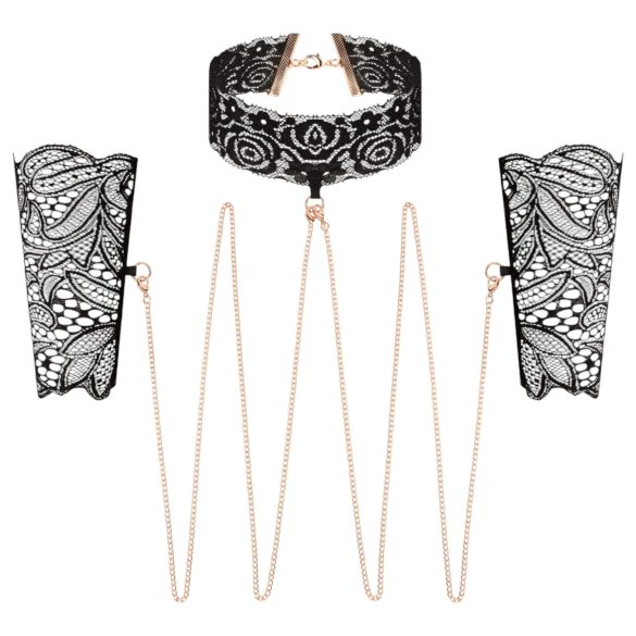 Rosy Gold - halsband en polsboeien set - zwart