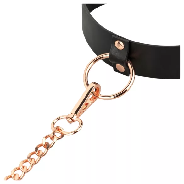 Rosy Gold - halsband en leash - verstelbaar - zwart/roségoud