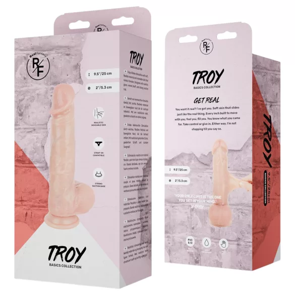 Real Fantasy Troy - levensechte dildo met bewegende huid (huidskleur) - 25 cm