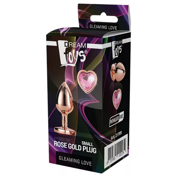 Gleaming Love - aluminium buttplug met hartvormige steen - roze goud