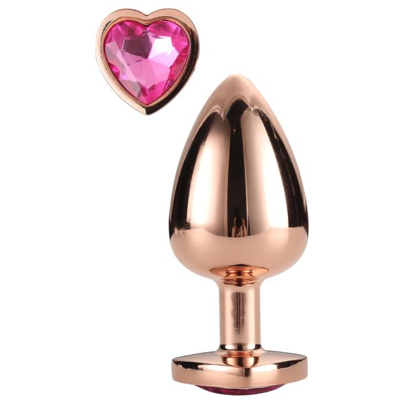 Gleaming Love - aluminium plug met hartvormige steen - M (rosegoud)