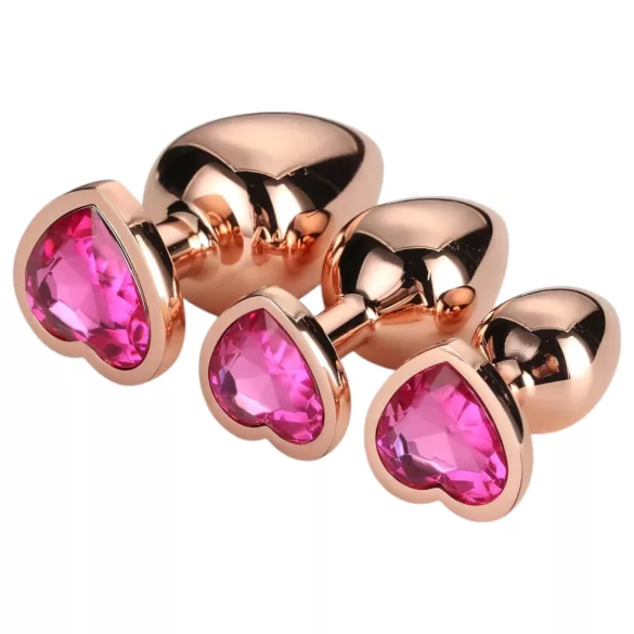 Gleaming Love - anaal plug set - hartvorm - rosegoud - 3 stuks