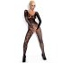 Obsessive F210 - lingerie catsuit - rozenmotief - zwart - S-L