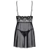 Obsessive Idillia - babydoll, kanten nachtjurk en string (zwart) - L/XL
