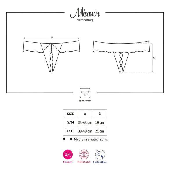 Obsessive Miamor - opengewerkte kanten string met steentjes (zwart)