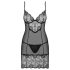Obsessive Alluria - kanten nachthemd en string (zwart) - L/XL