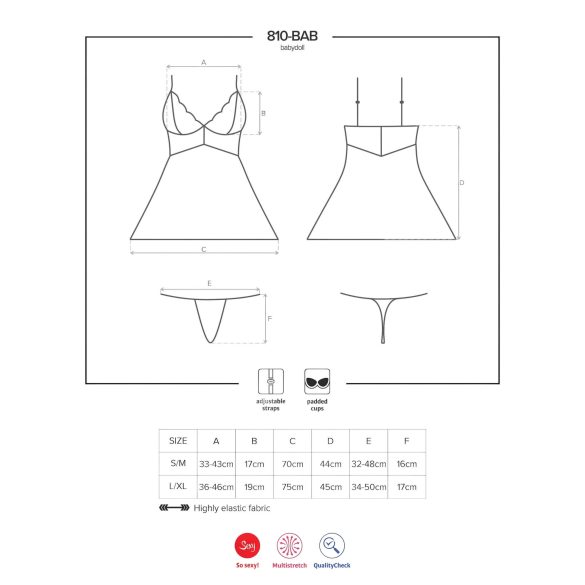 Obsessive 810-BAB-2 - kanten babydoll en string (wit)