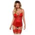 Obsessive Lovica - Kantelkorset met Kanten Jarretels en String (Rood) - L/XL