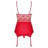 Obsessive Lovica - Kantelkorset met Kanten Jarretels en String (Rood) - L/XL