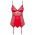 Obsessive Lovica - Kantelkorset met Kanten Jarretels en String (Rood) - L/XL