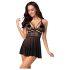 Obsessive 838-BAB-1 - doorzichtige, kanten babydoll set (zwart)