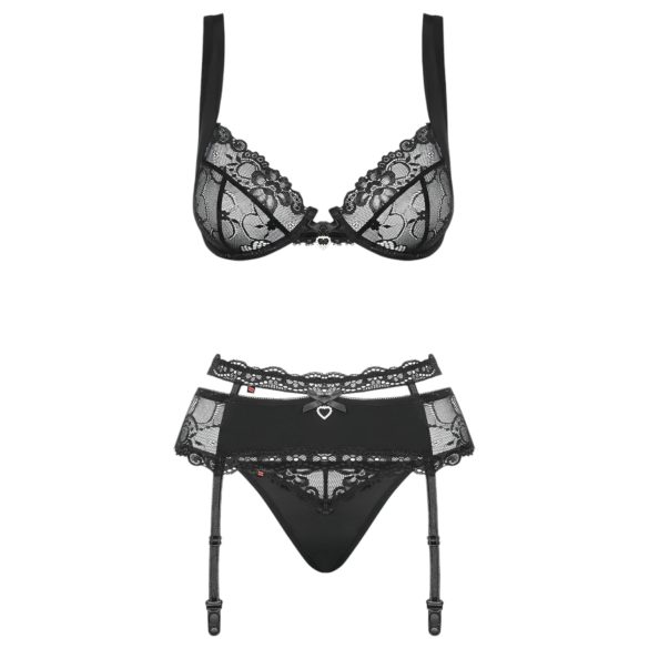 Obsessive Heartina - lingerie set - zwart - L/XL